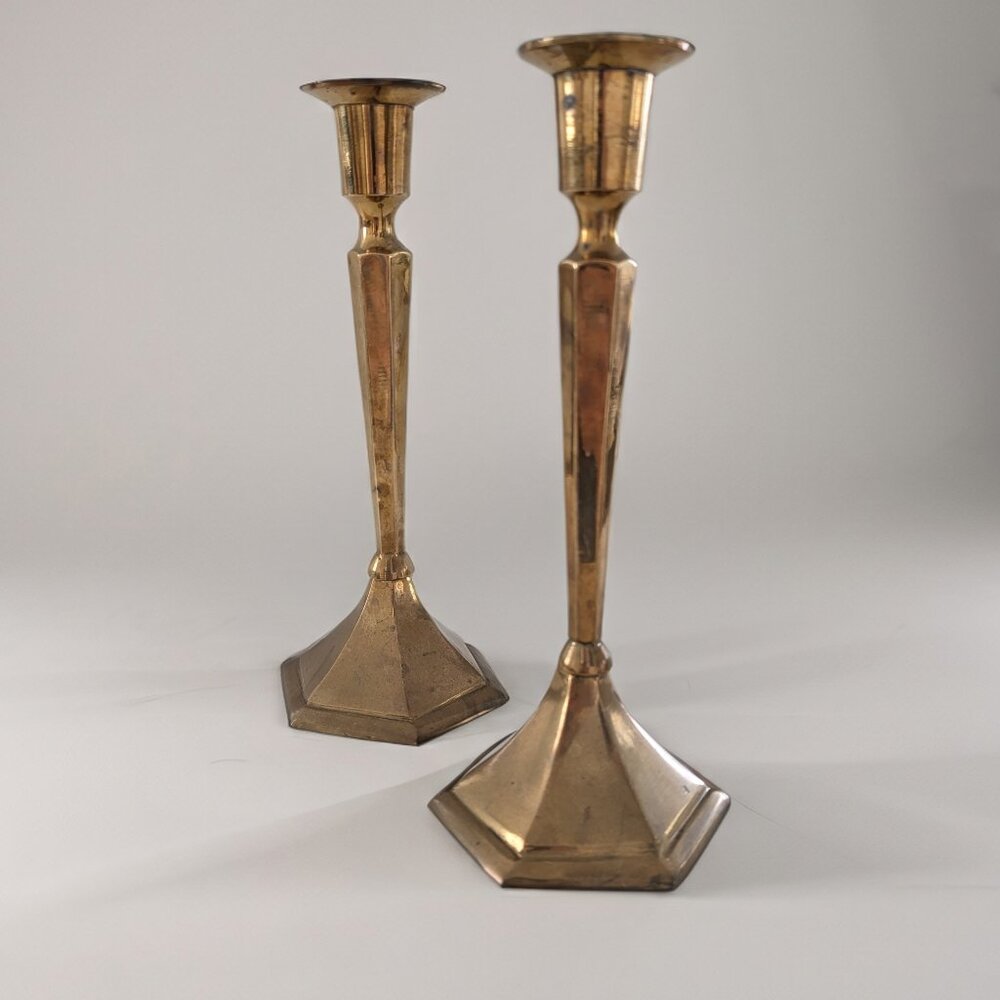 Mid-Century Modern Circa 1960 Brass Candlestick Holders Pair